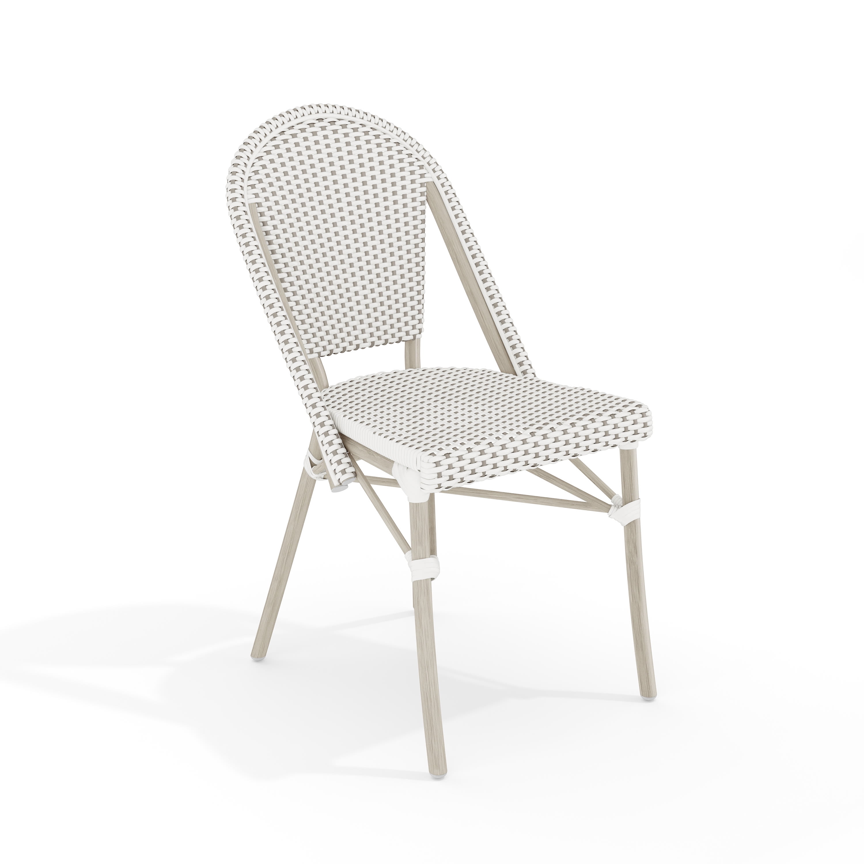 Gray and White Woven Rattan Indoor-Outdoor Bistro Chair