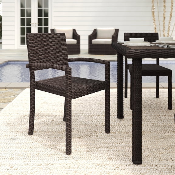 Martha Stewart Indoor-Outdoor Stackable Patio Dining Armchair in Brown Rattan Wicker