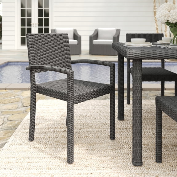 Martha Stewart Indoor-Outdoor Stackable Patio Dining Armchair in Gray Rattan Wicker