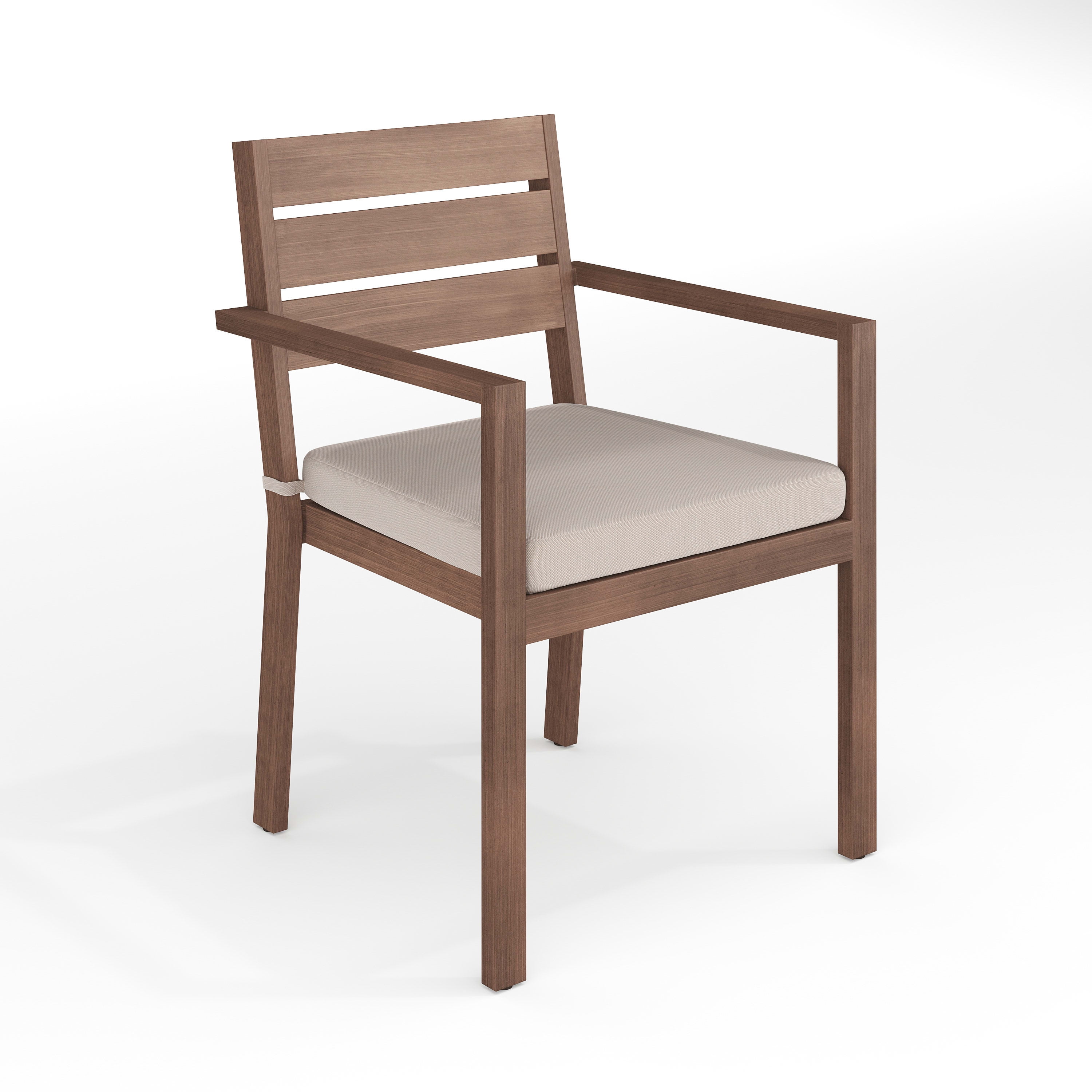 Brown Aluminum Patio Dining Armchair with Beige Cushions
