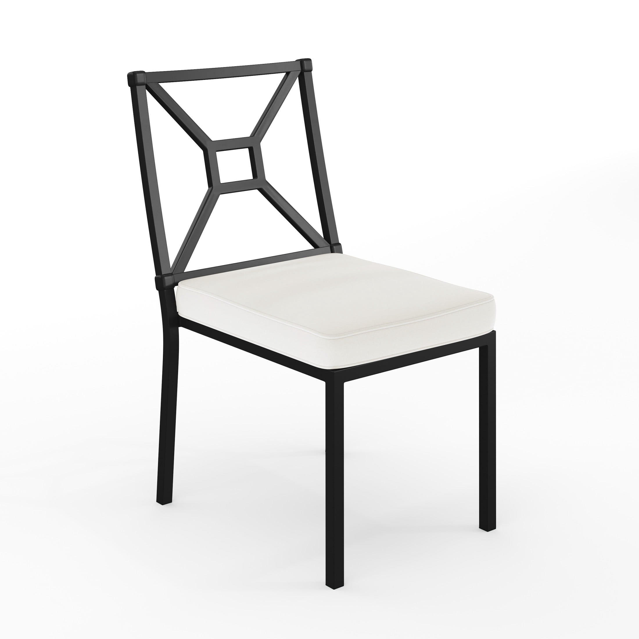 Martha Stewart Indoor-Outdoor Stackable Patio Side Dining Chair with Steel Frame in Black with Cream All-Weather Cushion
