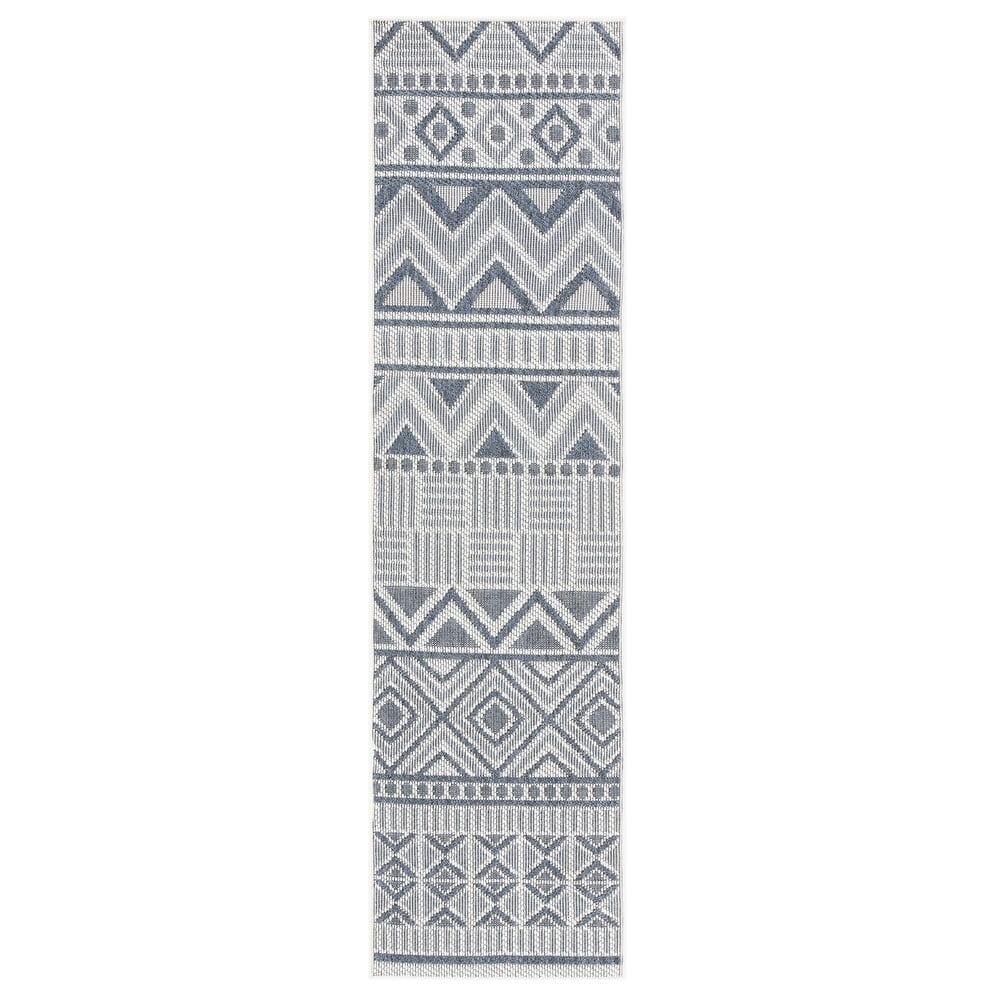 Cream and Navy Geometric Flatweave Washable Runner Rug
