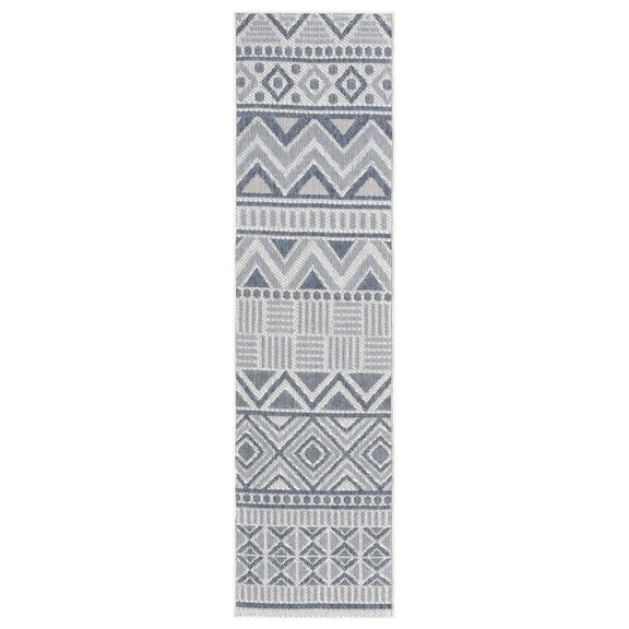 Martha Stewart Indoor/Outdoor Staika Casual Machine Washable Rug 2' x 7' Runner - Creme/Navy