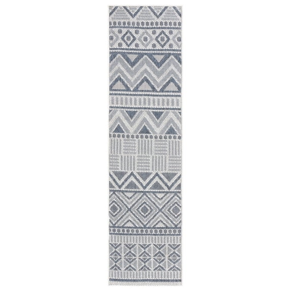Martha Stewart Indoor/Outdoor Staika Casual Machine Washable Rug 2' x 7' Runner - Creme/Navy