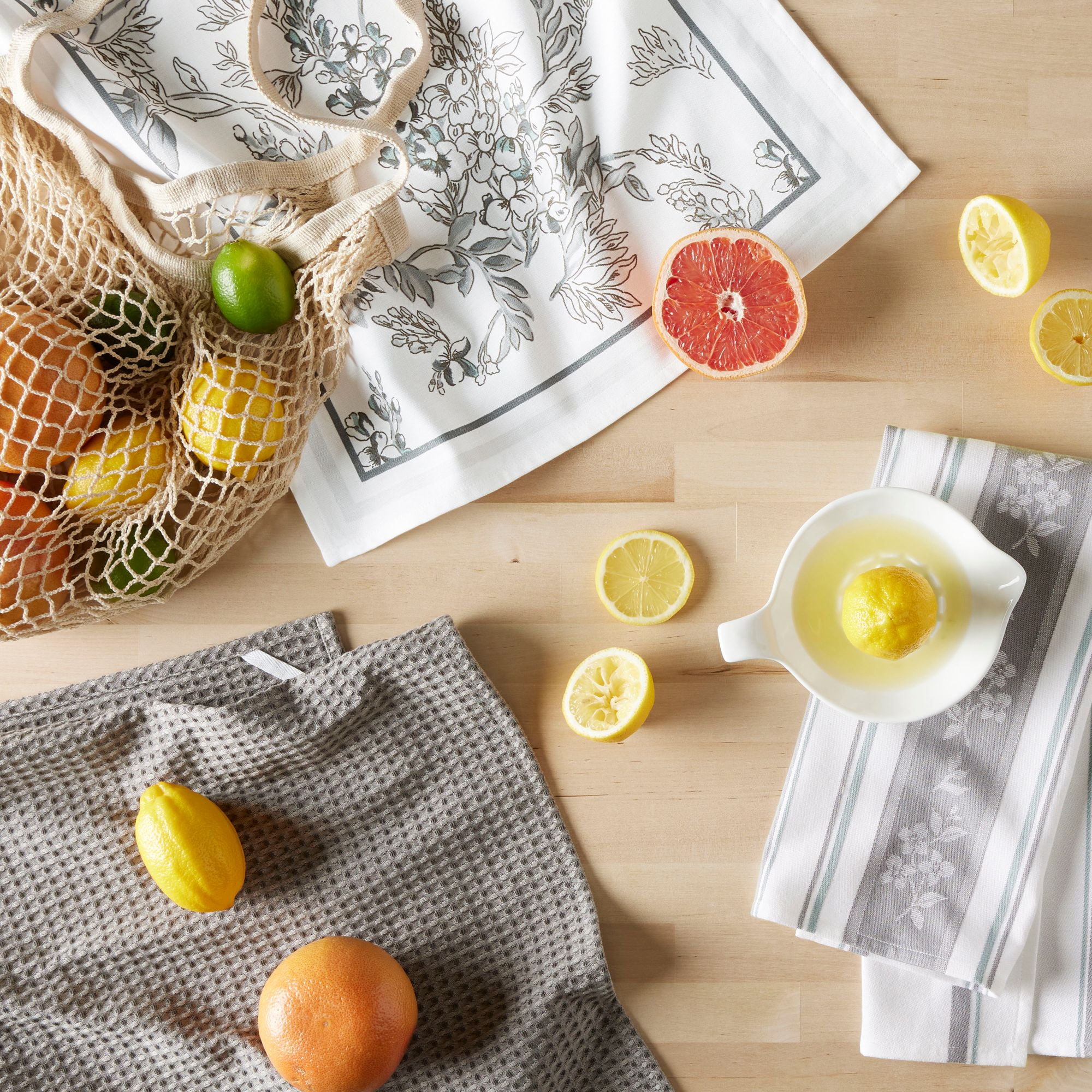 Gray and White Cotton Jacquard Stripe Kitchen Towel Set, 3-Pack