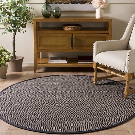 Safavieh Martha Stewart Natural Fiber Cyan Bordered Area Rug, Natural/Dark Gray, 6' x 6' Round