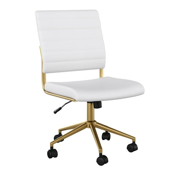 Martha Stewart Ivy Upholstered Office Chair in White/Polished Brass