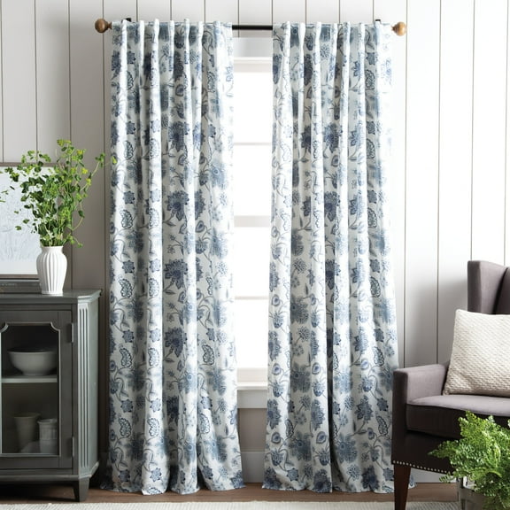 Martha Stewart Jakarta Blackout Backtab Curtain Panel Pair, Indoor, Indigo, 50"W x 95"L, Adult