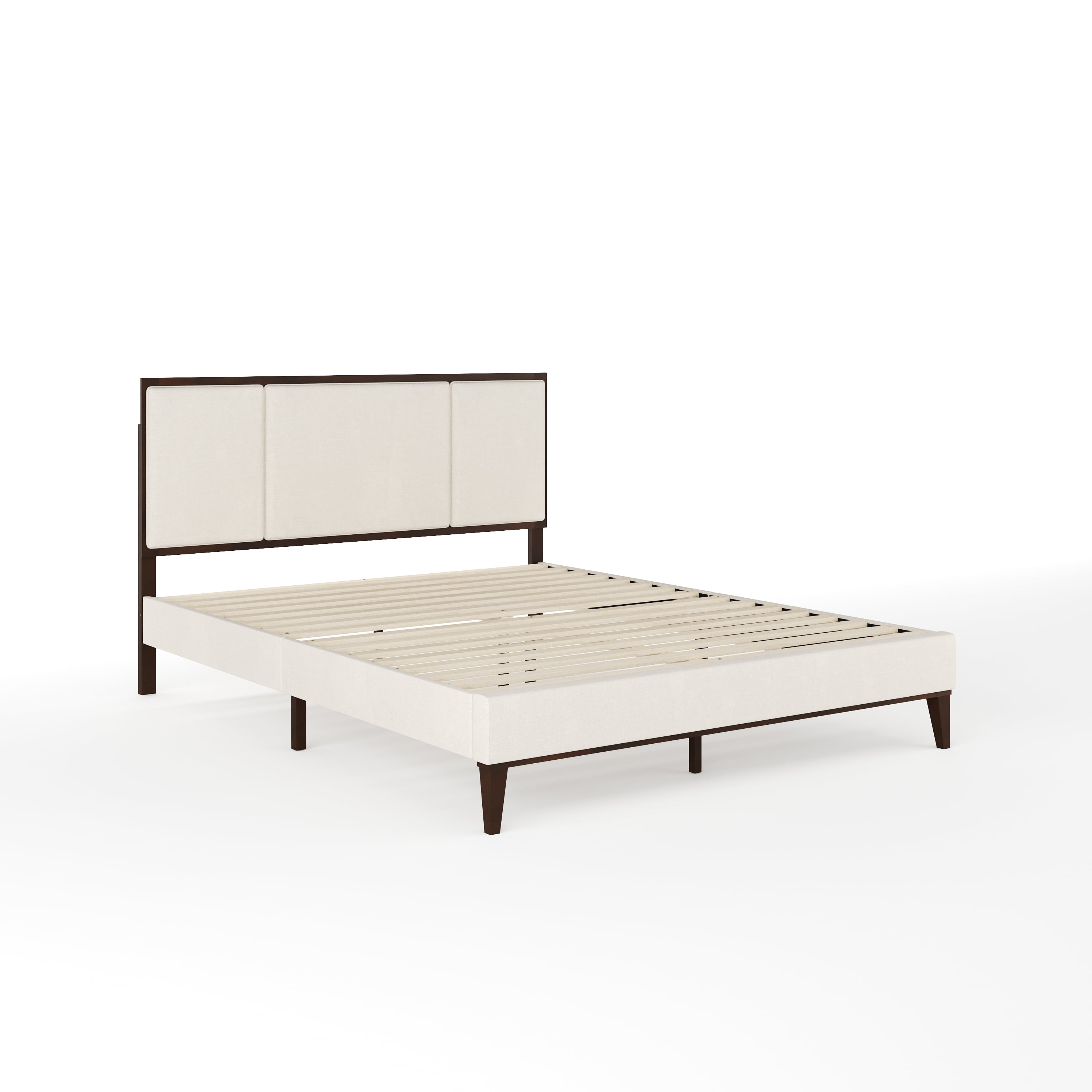 Martha Stewart Jett Queen Size Solid Wood Platform Bed with Upholstered Base and Inset Paneled