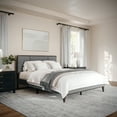 thumbnail image 1 of Martha Stewart Jett Queen Size Solid Wood Platform Bed with Upholstered Base and Inset Paneled Headboard, Wood Slat Bottom, No Box Spring Needed, Brown Gray/Gray, 1 of 11