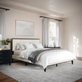 thumbnail image 1 of Martha Stewart Jett Queen Size Solid Wood Platform Bed with Upholstered Base and Inset Paneled Headboard, Wood Slat Bottom, No Box Spring Needed, Dark Brown/Beige, 1 of 11