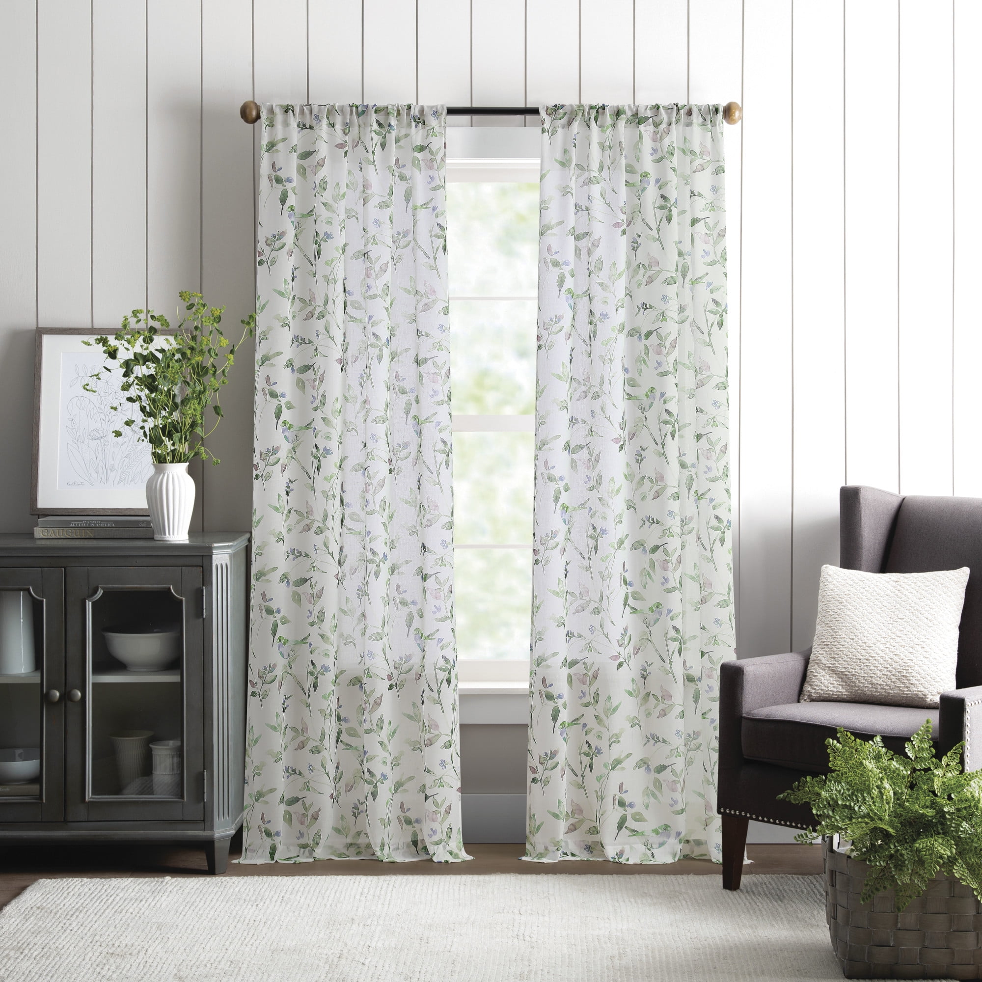 Martha Stewart Kensington Garden Print Curtain Panel Pair, Forest Green, Pole Top, Light Filtering, Indoor, Adult, 2 Piece Set, 37"x 84"