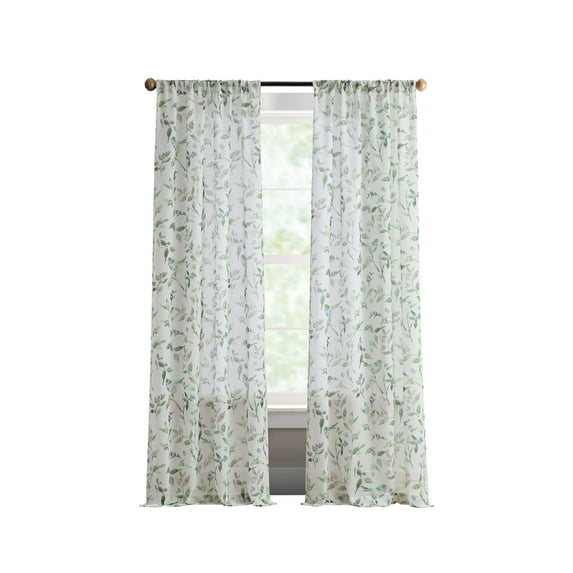 Martha Stewart Kensington Garden Print Curtain Panel Pair, Forest Green, Pole Top, 100% Polyester, 37"W x 95"L, Adult