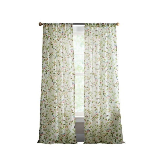 Martha Stewart Kensington Garden Print Curtain Panel Pair, Pink, Pole Top, 100% Polyester, 37"W x 95"L, Adult