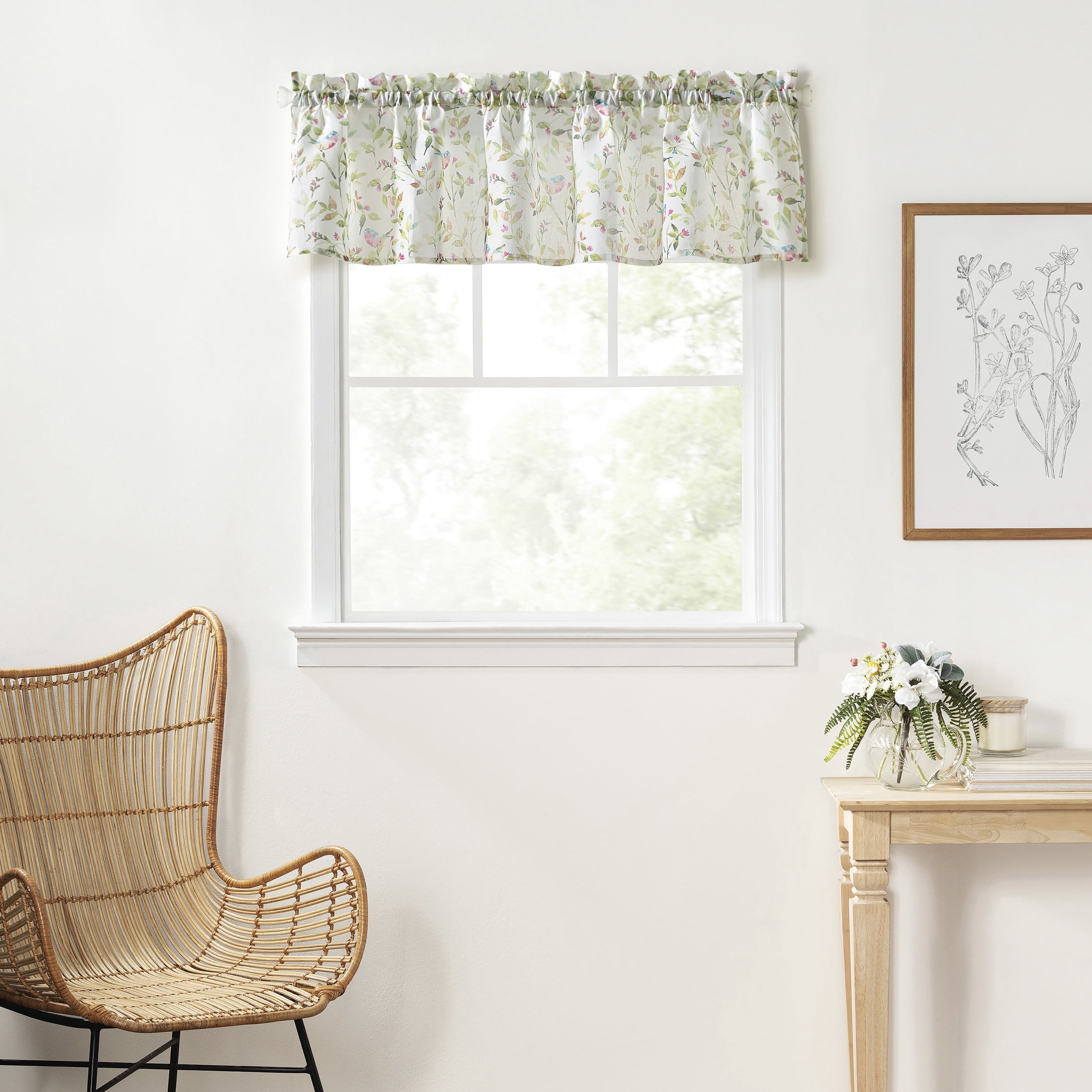Martha Stewart Kensington Garden Print Tailored Valance Pink, Pole Top, Sheer, Indoor, Adult, 1 Piece, 56 x 14