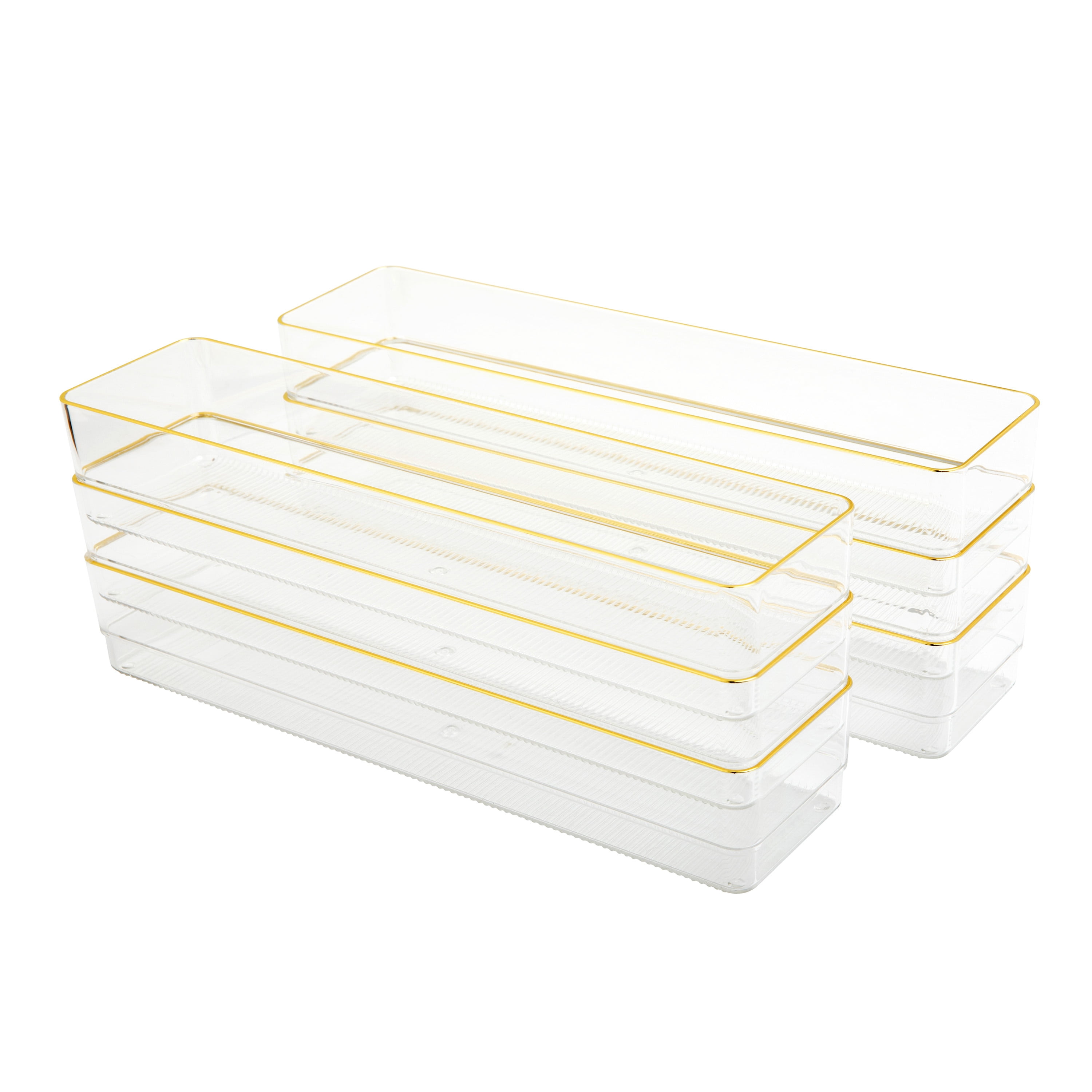 Martha Stewart Kerry Plastic Stackable Office Desk Drawer Organizers 2 H x  6 W x 9 D ClearGold Trim Pack Of 3 Organizers - Office Depot