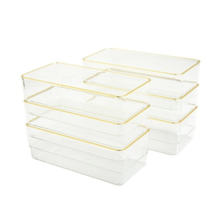 Martha Stewart - Kerry Set of 6 Plastic Stacking Desk Drawer Organizers with Gold Trim - 6 x 3 - Clear/Gold Trim
