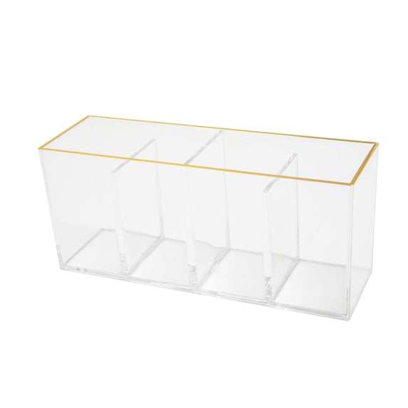 Martha Stewart Kerry Plastic 4 Compartment Pen Holder Office Desktop Organizer with Gold Trim