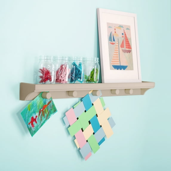 Martha Stewart Crafting Kids' Art Display - Gray: Children's Hanging Arts and Crafts Decorative Shelf with Magnetic Pegs, Wall Rack