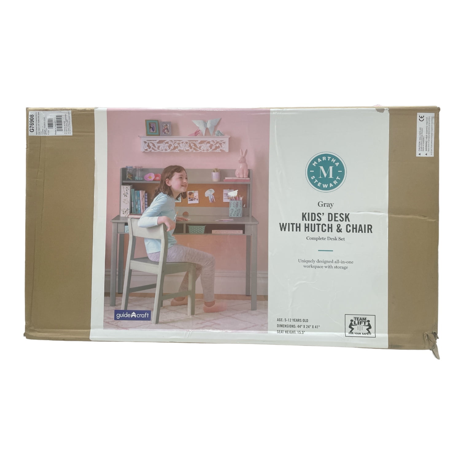 Gray Wooden Kids' Desk with Hutch and Chair Set