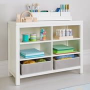 Martha Stewart Crafting Kids' Double Open Storage - Linen White: Children's Wooden Arts and Crafts Supply Organizer with Fabric Bins