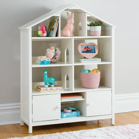 Martha Stewart Kids Jr. Dollhouse Bookcase - Creamy White: Children's Wooden Nursery Bedroom Bookshelf, Doll and Toy Storage Organizer