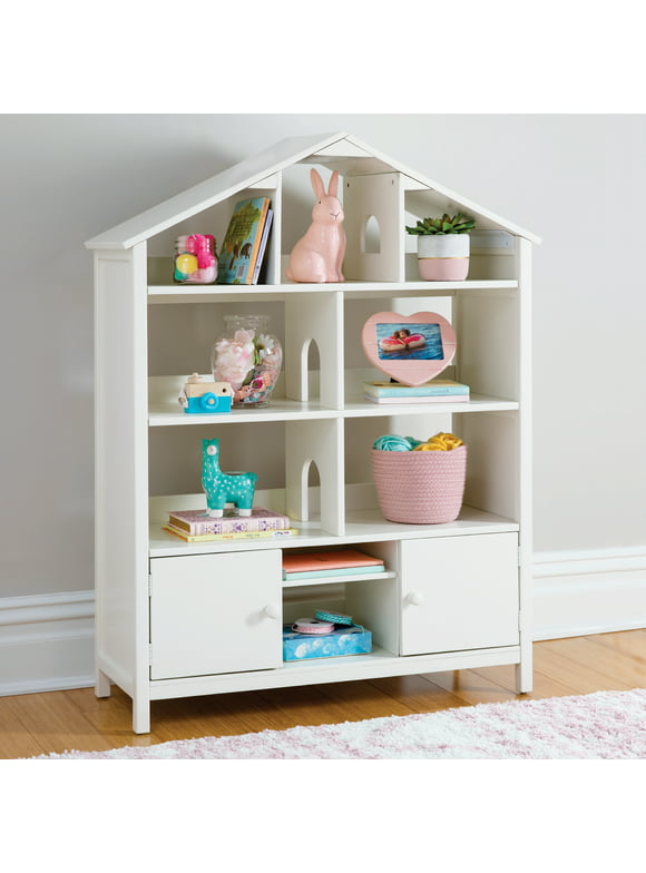 Martha Stewart Kids Jr. Dollhouse Bookcase - Creamy White: Children's Wooden Nursery Bedroom Bookshelf, Doll and Toy Storage Organizer