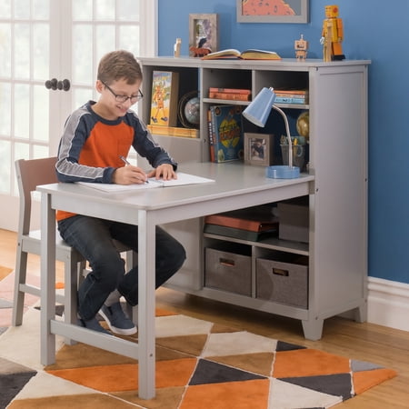 Martha Stewart Kids' Media System Desk and Chair Set - Sharky Gray: Children's Wooden Computer Study Table with Hutch and Bin Storage
