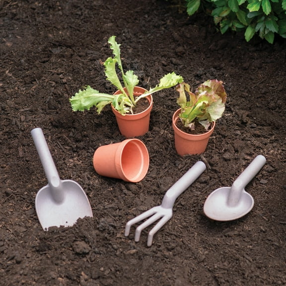 Martha Stewart Kids Outdoor Gardening Tools and Pots Set - 6PCS Kids Gardening Kit with Rake, Trowel, Shovel and 3 Pots for Outdoor Activities
