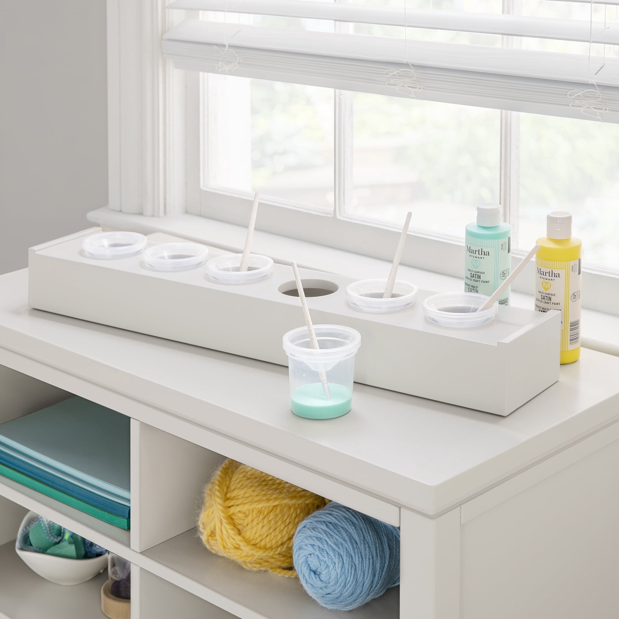 Martha Stewart Crafting Kids' Tray and Paint Cups Set - Linen White: Easy-to-Clean Arts and Crafts Storage with Spill-Proof Cups