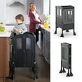 thumbnail image 1 of Martha Stewart Kitchen Helper by Guidecraft - Charcoal: Kids' Adjustable Montessori Step Stool, Folding Wooden Learning Toddler Tower, 1 of 7