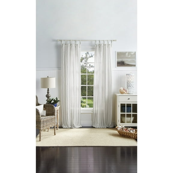 Martha Stewart Laguna Stripe 37"W x 84"L Tietab Set of 2 Indoor Curtain Panels, Gray, Polyester, Adult