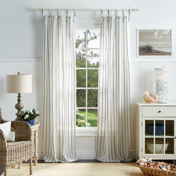 Martha Stewart Laguna Stripe 37"x95", Semi Sheer Curtain, Panel Pair Tietab, Navy, Adult