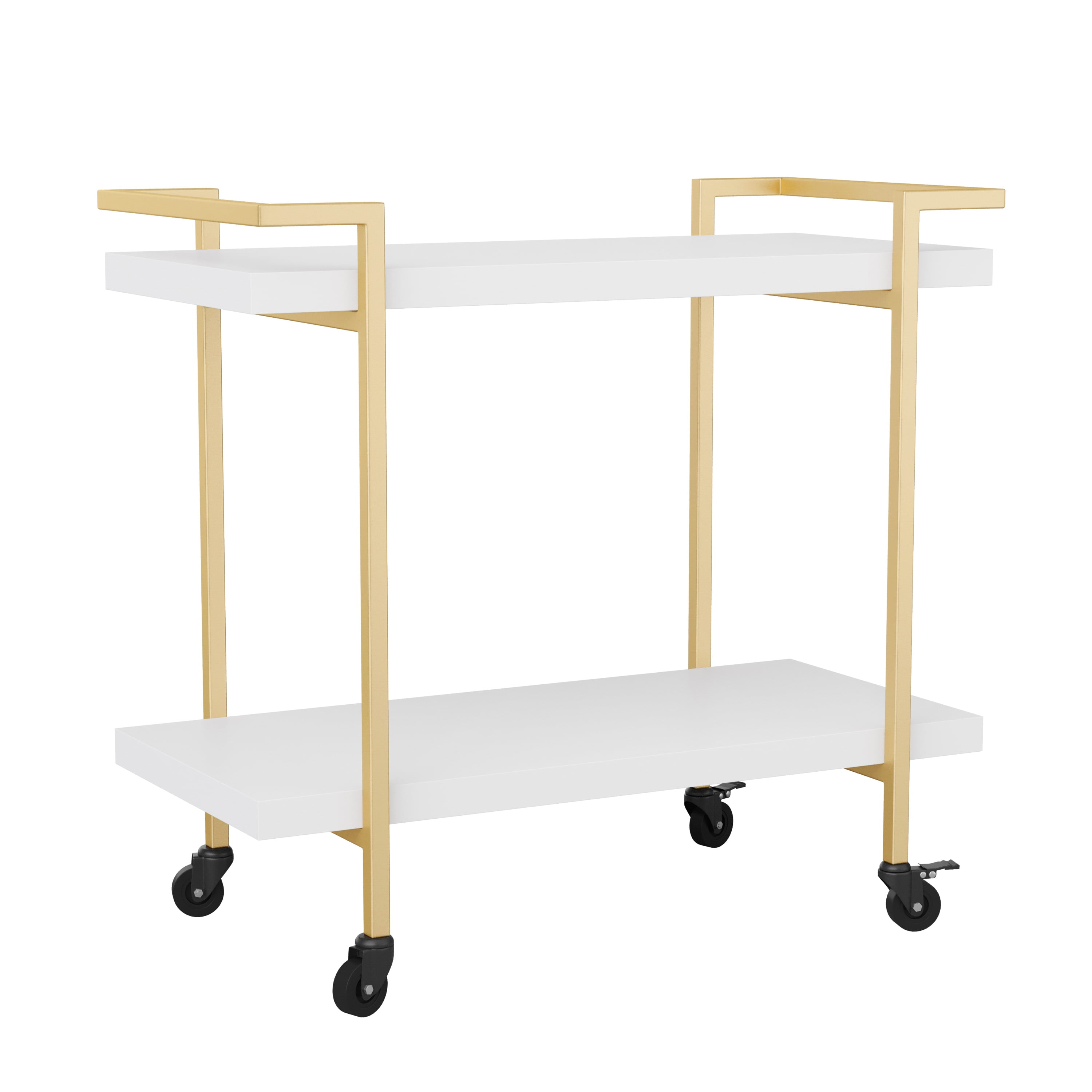 White and Brass 2-Tier Mobile Office Printer Cart