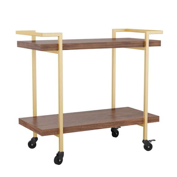 Martha Stewart Liam 2 Tier Mobile Printer Cart, Polished Brass Frame, Walnut