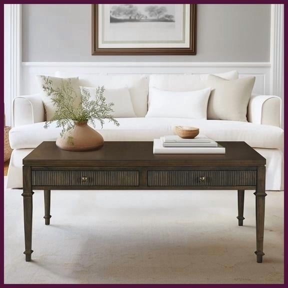 Lily Pond Fluted 2-Drawer Coffee Table  Coastal Style Storage for Living Room