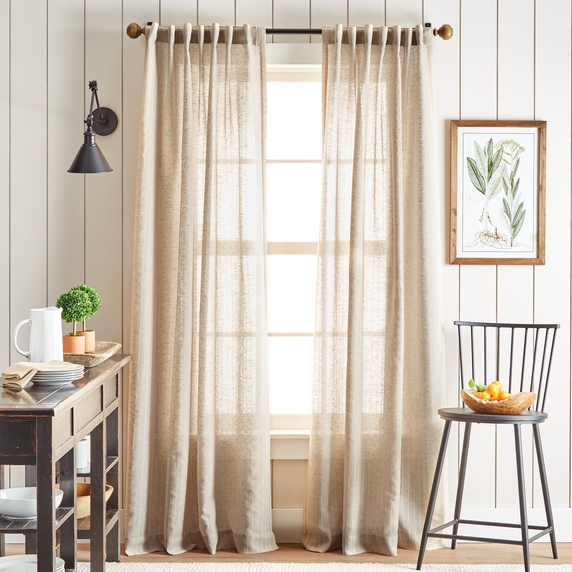 Linen Stripe Sheer Cotton Blend Curtain Panel Pair, 84"
