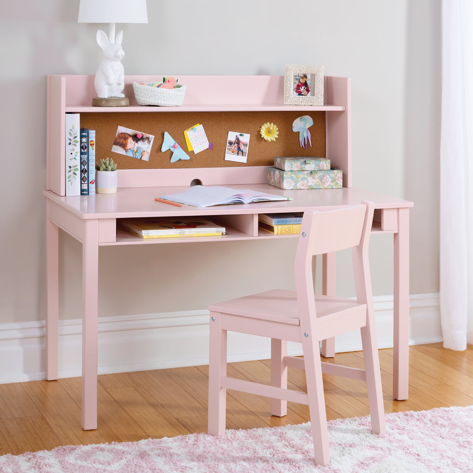 Martha Stewart Living and Learning Kids' Desk with Hutch and Chair - Pink  (Ages 5-12 Years) Children's Wooden Study Table with Storage 