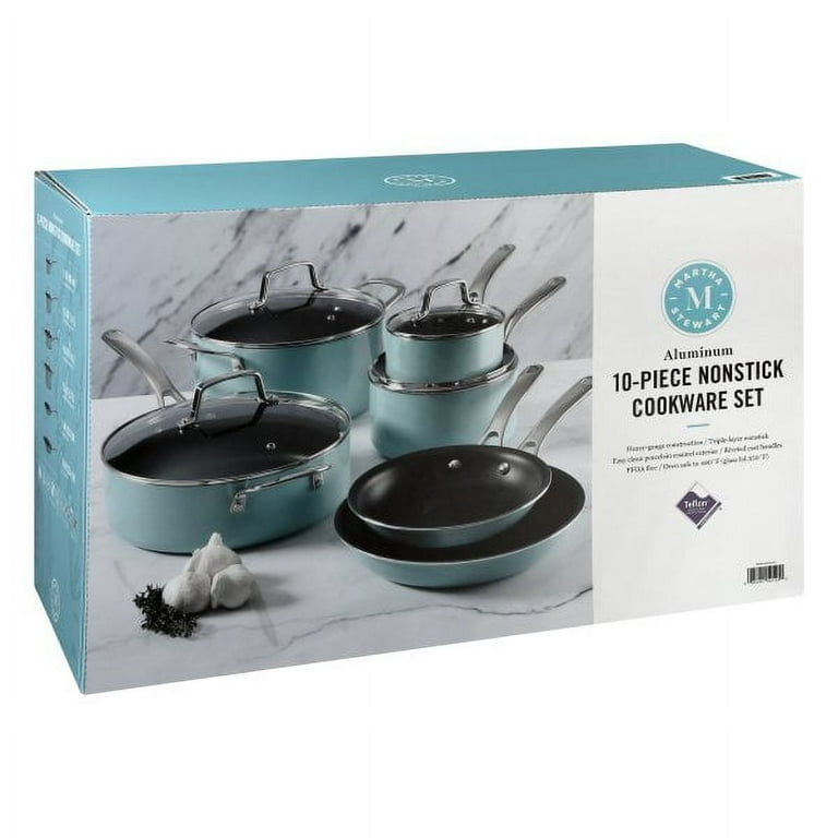 Martha Stewart Lockton Premium Nonstick 10 Piece Enamel Heavy Gauge  Aluminum Pots and Pans Cookware Set - Martha Blue
