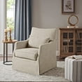 thumbnail image 1 of Martha Stewart London Skirted Swivel Chair - Beige Fabric, 360° Swivel, 28" Wide - Living Room, Bedroom Accent Chair with Metal Base &amp; Foam Filled Cushion, 1 of 8