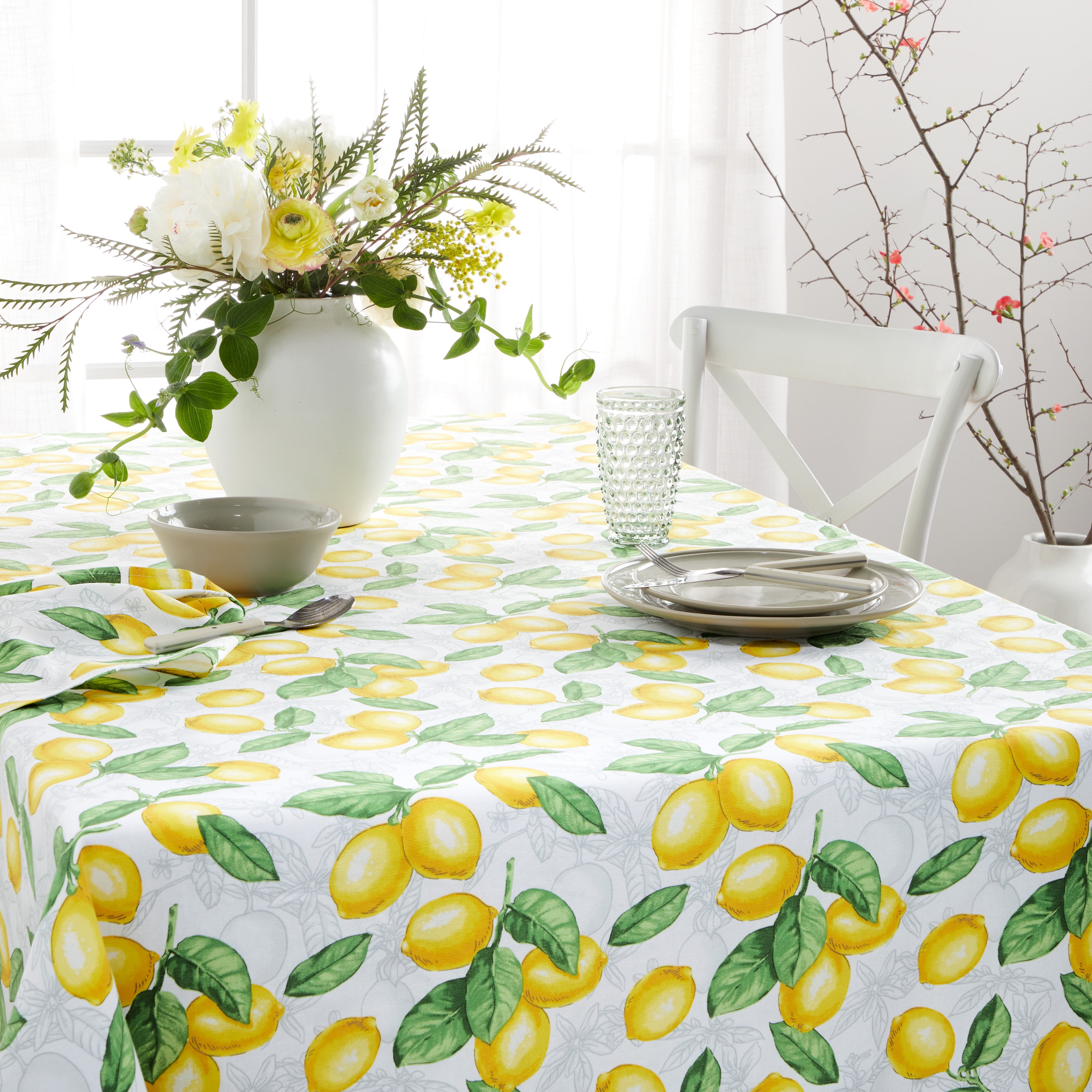 Martha Stewart Lots of Lemons Fabric Tablecloth Single Pack, White/Yellow, 60"x84"
