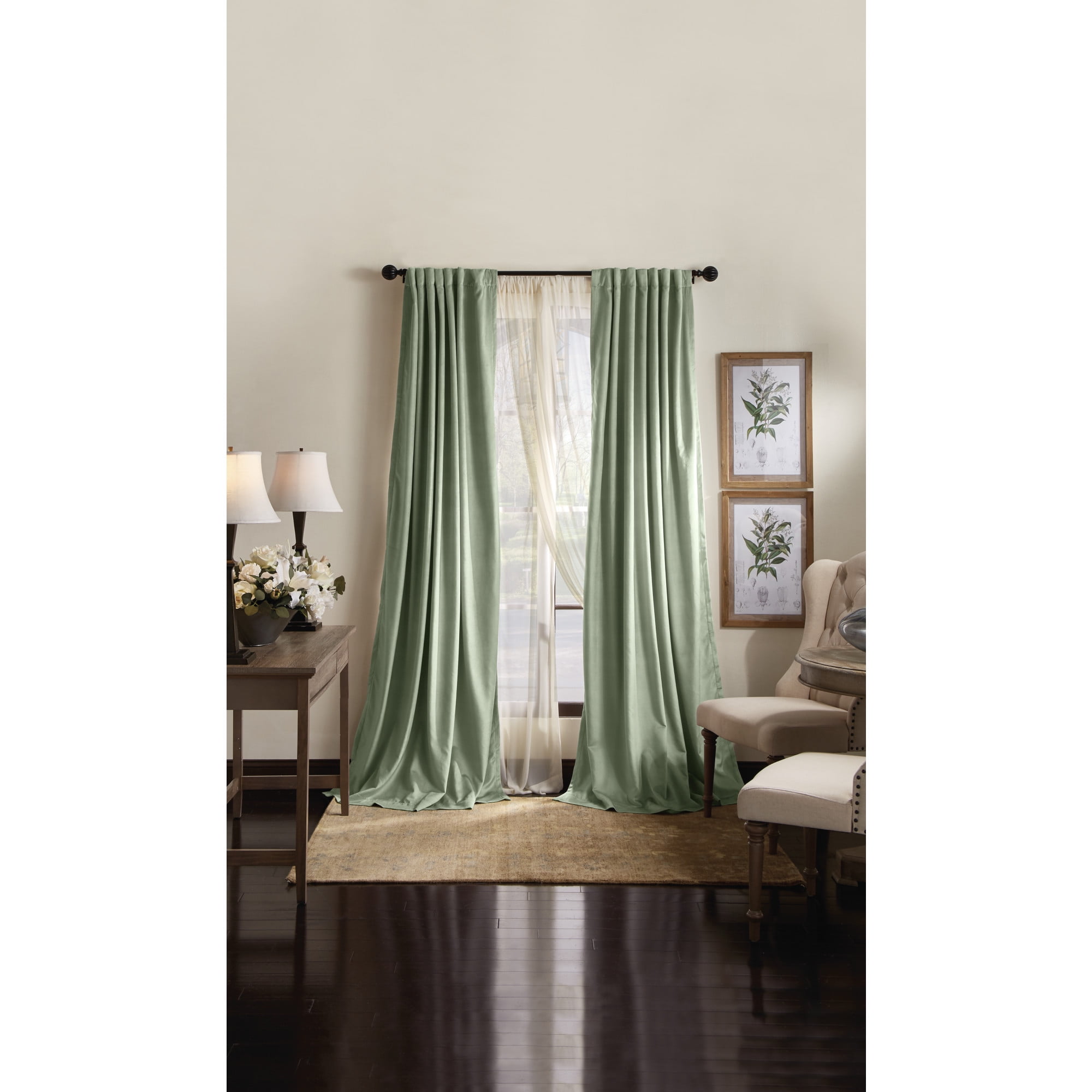 Loden Green Velvet Blackout Back Tab Curtain Panel Pair