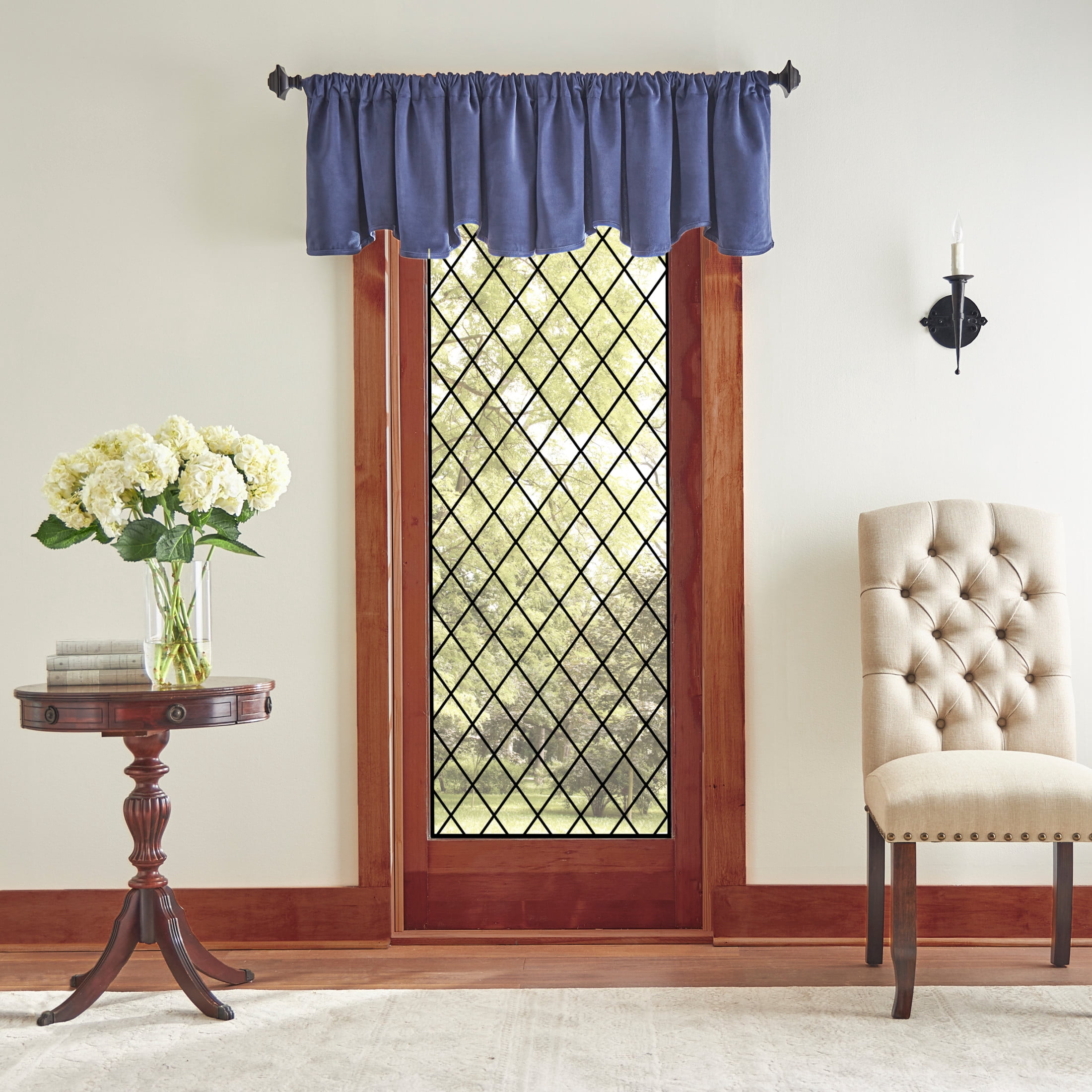 Martha Stewart Lucca Velvet Scallop Valance, Midnight Navy, Rod Pocket, Indoor, Adult, 1 Piece, 50" x 18"