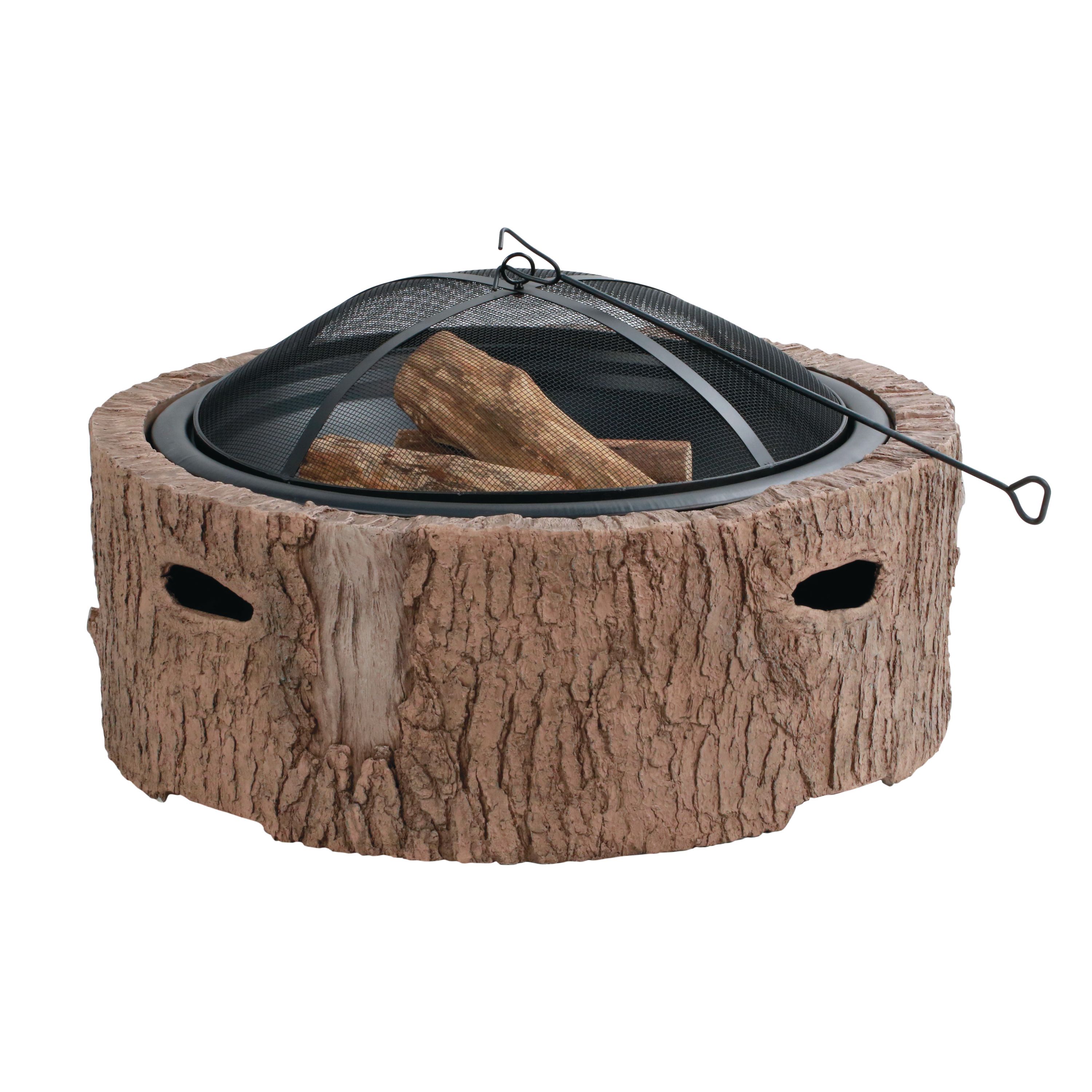 Martha Stewart MTS-FP35-FB 35 in. Cast Stone, Wood Burning Fire Pit with 26 in. Mesh Spark Guard Screen, Log Poker, Faux Bois - image 1 of 5