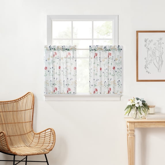 Martha Stewart Martha’s Garden Tier Set, Multicolor, Pole Top, Semi Sheer, Indoor, Adult, 2 Piece Set, 27" x 24"