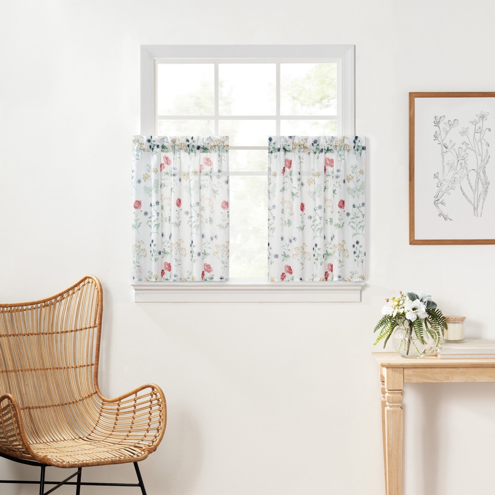 Martha Stewart Martha’s Garden Tier Set, Multicolor, Pole Top, Semi Sheer, Indoor, Adult, 2 Piece Set, 27" x 36"