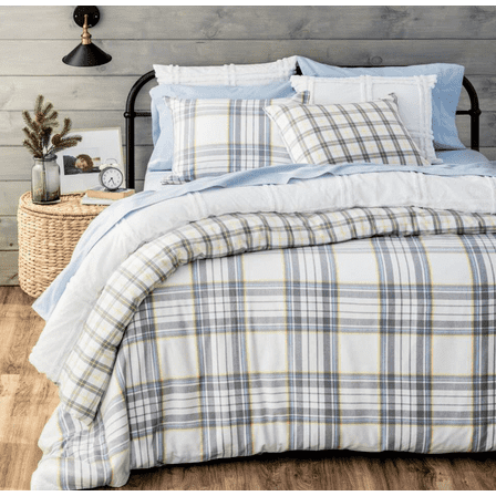 Martha Stewart Merrick Flannel 100% Cotton 3pc Duvet Set-1 Duvet, 2 Pillow Shams