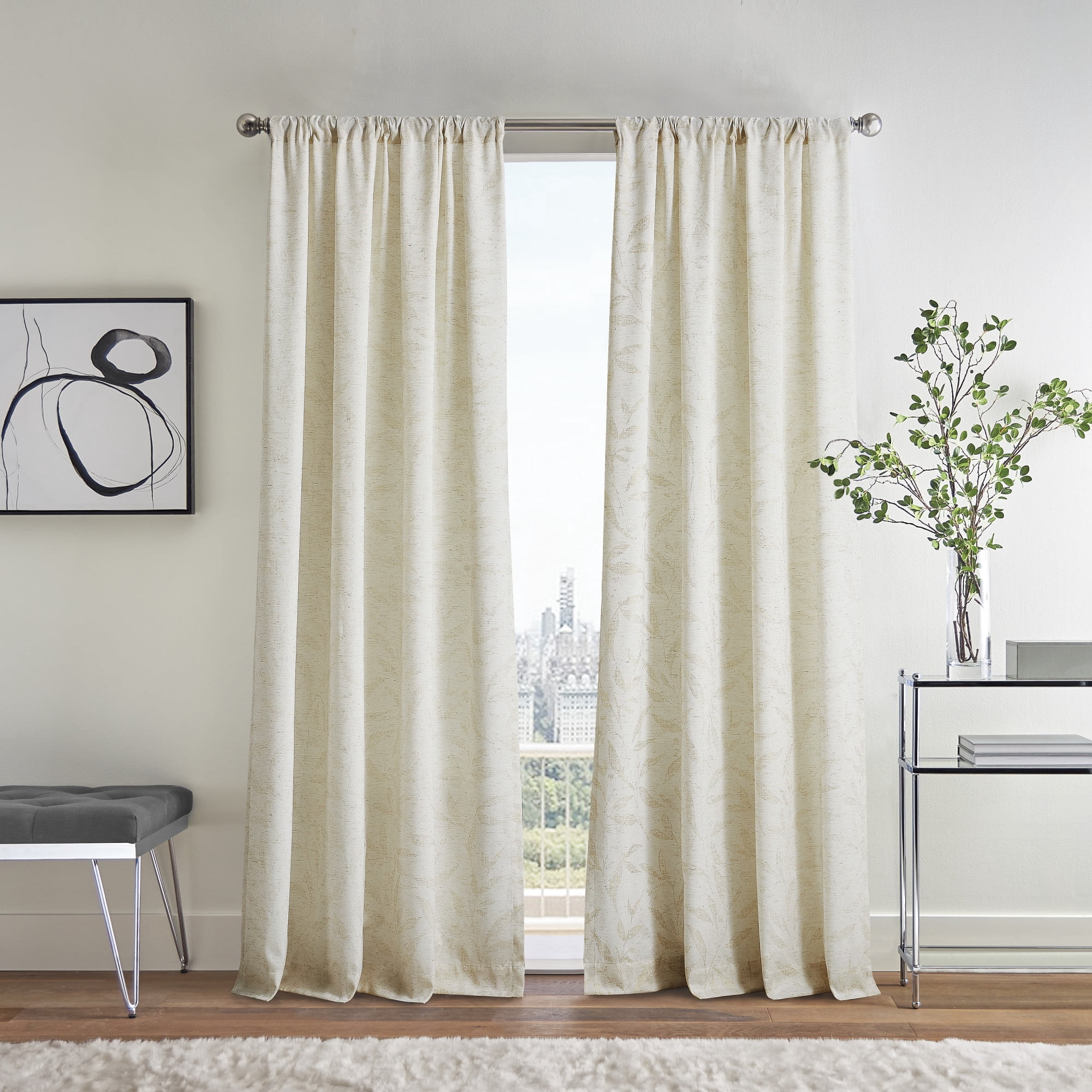 Martha Stewart Metallic Leaves Curtain Panel Pair, Multicolor, Pole Top, Light Filtering, Indoor, Adult, 2 Piece Set, 50"x 95"