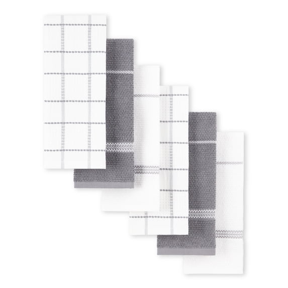 Martha Stewart Modern Waffle Kitchen Towel Set 6-Pack, Grey, 16"x28"