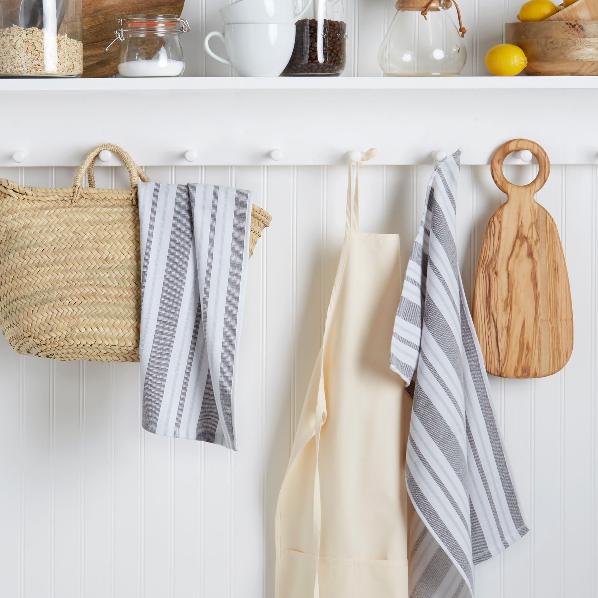 Gray and White Cotton Stripe Kitchen Towel Set, 2-Pack
